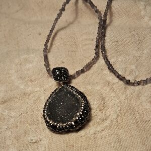 Sparkling Black and Silver Teardrop Necklace